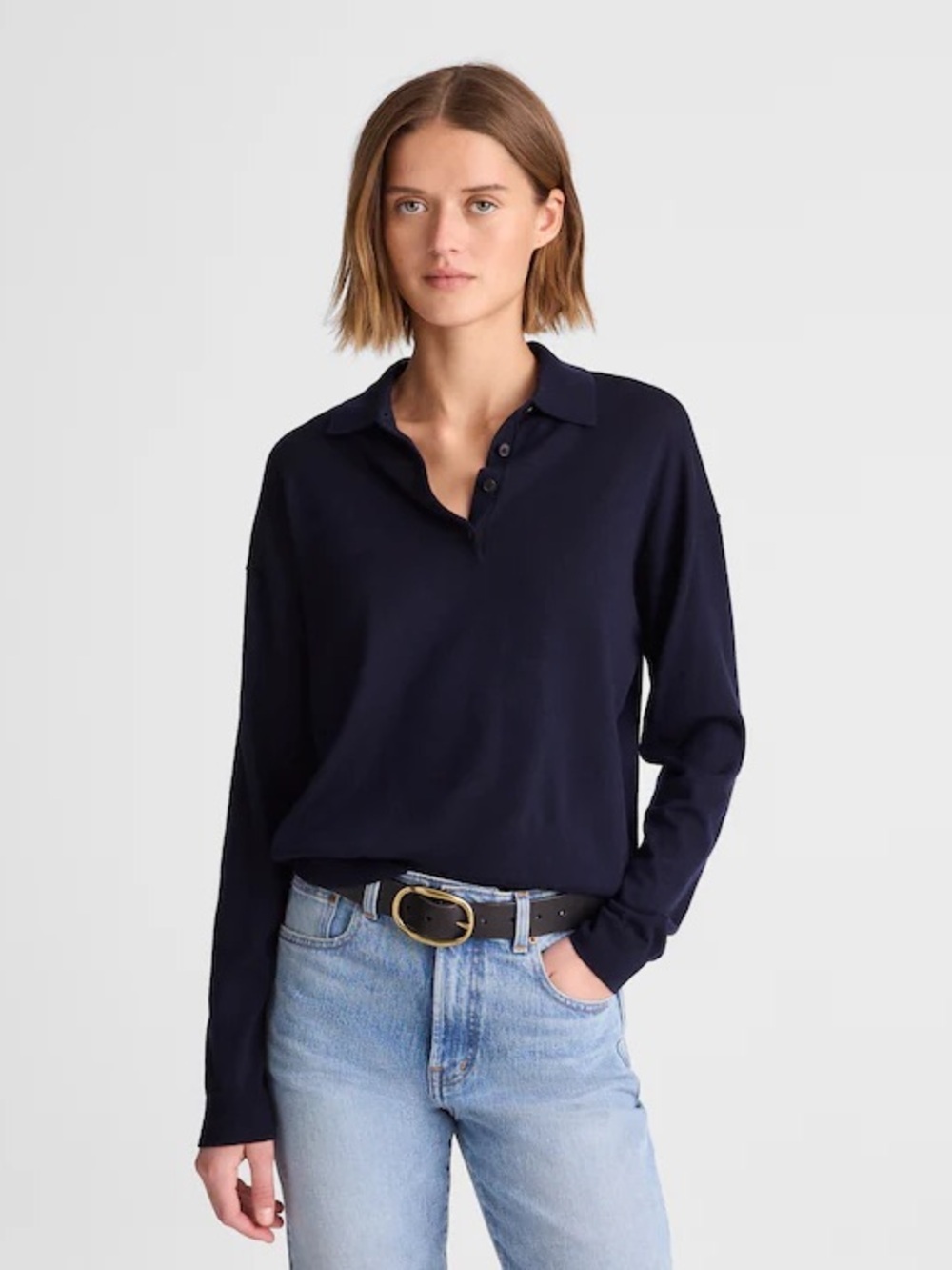 Madewell Drop-Shoulder Polo Sweater in Merino Wool XS